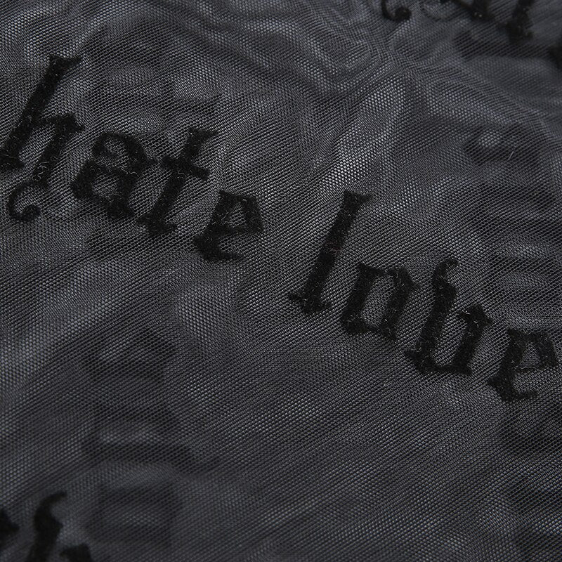 "LOVE HATE" MESH TOP