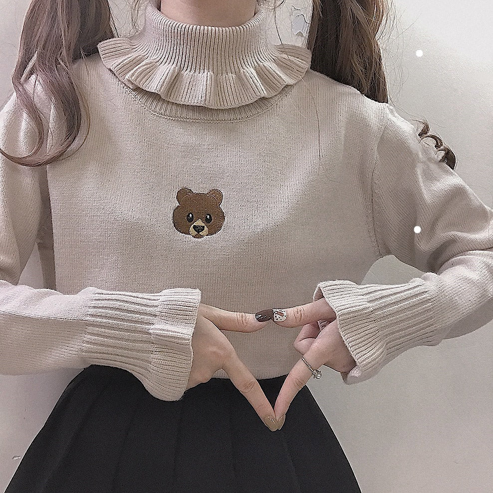 "BEAR FRILL" TURTLENECK SHIRT