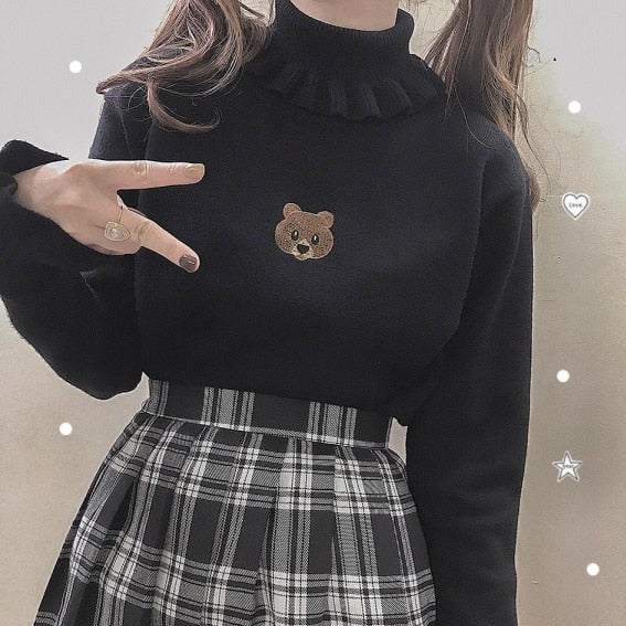 "BEAR FRILL" TURTLENECK SHIRT