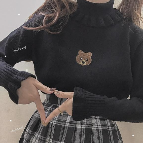 "BEAR FRILL" TURTLENECK SHIRT