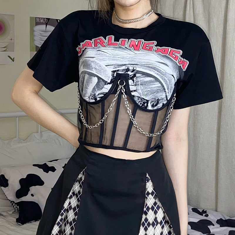 "DARLING" CAGED T-SHIRT