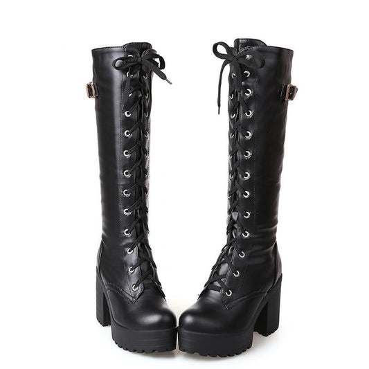 "RAVEN" LACED KNEE HIGH BOOTS