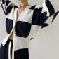 "CHECKERBOARD" KNIT CARDIGAN